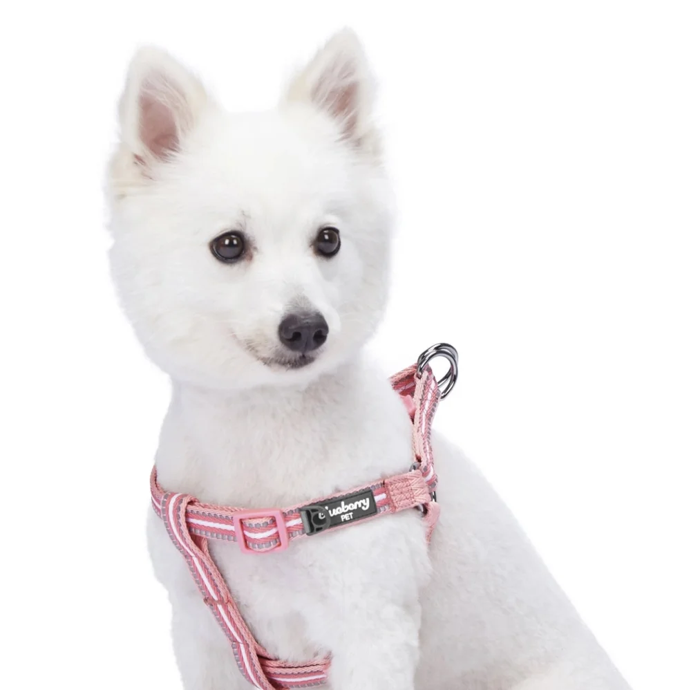 NWT Blueberry Pink & White Striped Reflective Dog Harness Size Large